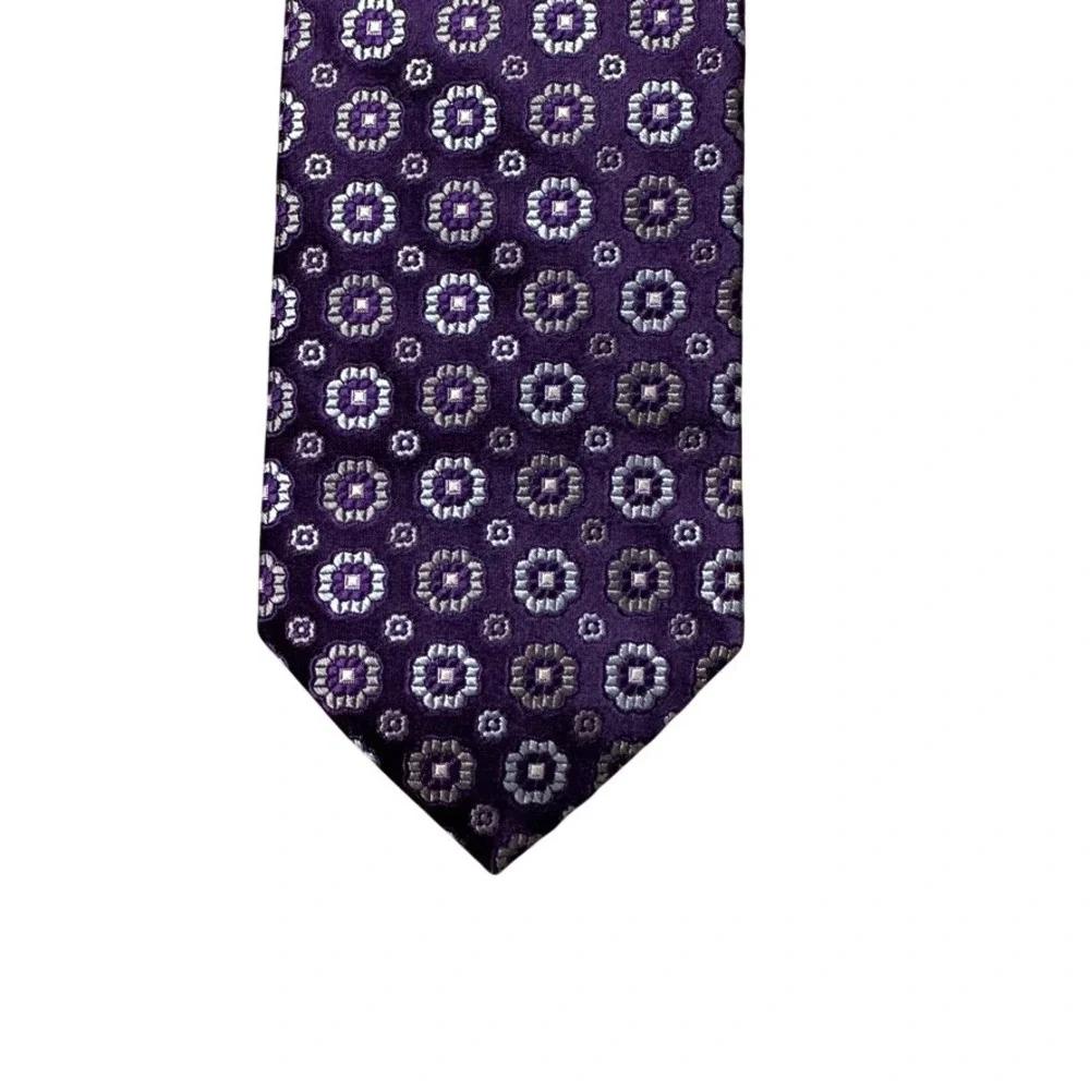 Brooks Brothers Purple Geometric Floral Silk Tie Woven in Italy Made in USA